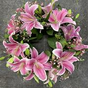 Pink Lily Funeral Wreath