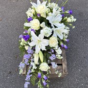 PEACEFUL WHITE &amp; PURPLE FUNERAL SPRAY